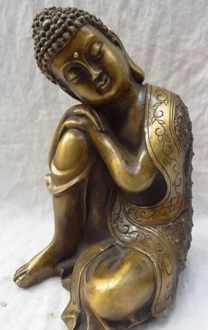 

JP S0608 10" Tibet Bronze Buddhist Temple Pray Sleep Shakyamuni Sakyamuni Buddha Statue