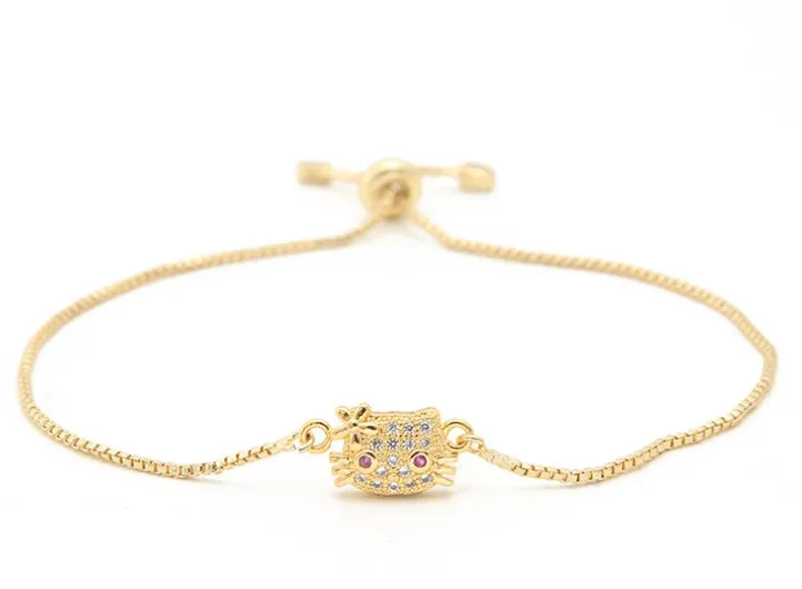 

gold silver Chain micro pave cz Zircon Cubic Zirconia bracelet rope adjusted Macrame cat Bangle mkj3543 Fashion Jewelry