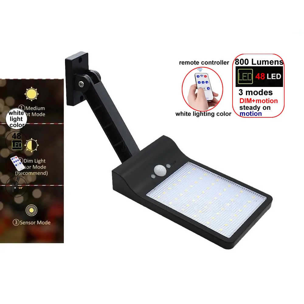 

remote control solar street light 48 LED Solar Light Three Modes Black Waterproof Outdoor Garden Wall Fence Sol spot flood bul
