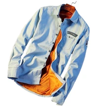 Осень-зима, модная новинка, мужская повседневная теплая рубашка из плюша и шерсти с длинным рукавом/Мужская Облегающая джинсовая рубашка в ковбойском стиле