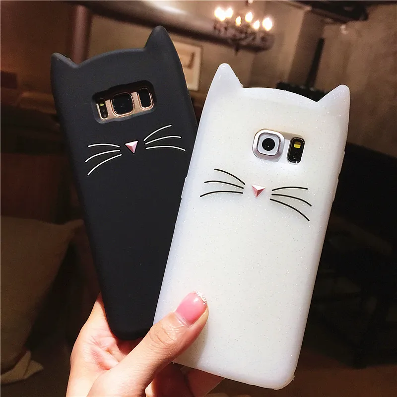 Cute 3D Bearded Cat Case For Samsung Galaxy S7 Edge S8 Plus Cartoon Soft Silicon Coque S6 Cover |