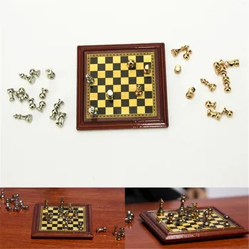 

1:12 Scale Dollhouse Miniature Metal Chess Set Board Toys Home Room Dollhouse Accessories Toy Set For Children Kids