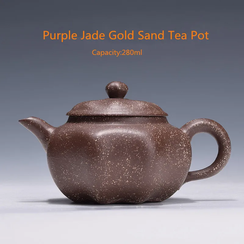

280ml Authentic Yixing Purple Jade Gold Sand Teapot Famous Chinese Kung Fu Zisha Tea Pot Pu'er Tea Black Tea Gift Free Shipping