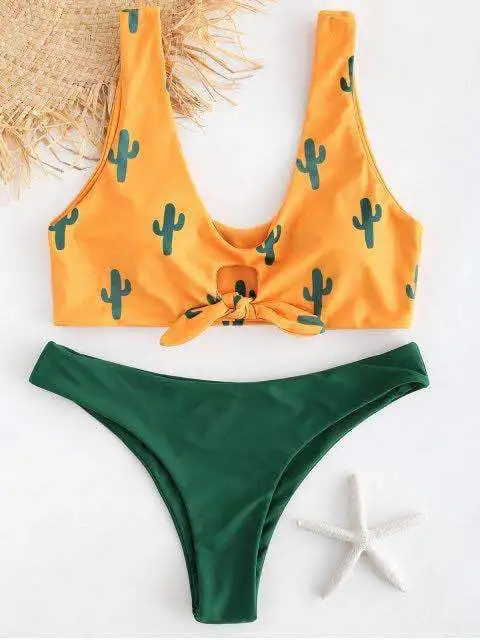 OULING Cactus Print Micro Tanga Bikini Mujer 2018 Push Up Biquini Sexy Thong Bathing Suit Women Swimming Wear Two Piece Swimwear