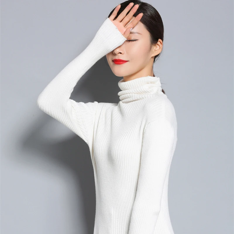 

fashion women turtleneck cashmere wool knitted sweater female knitted slim pullover pure color basic long-sleeve shirt clothing