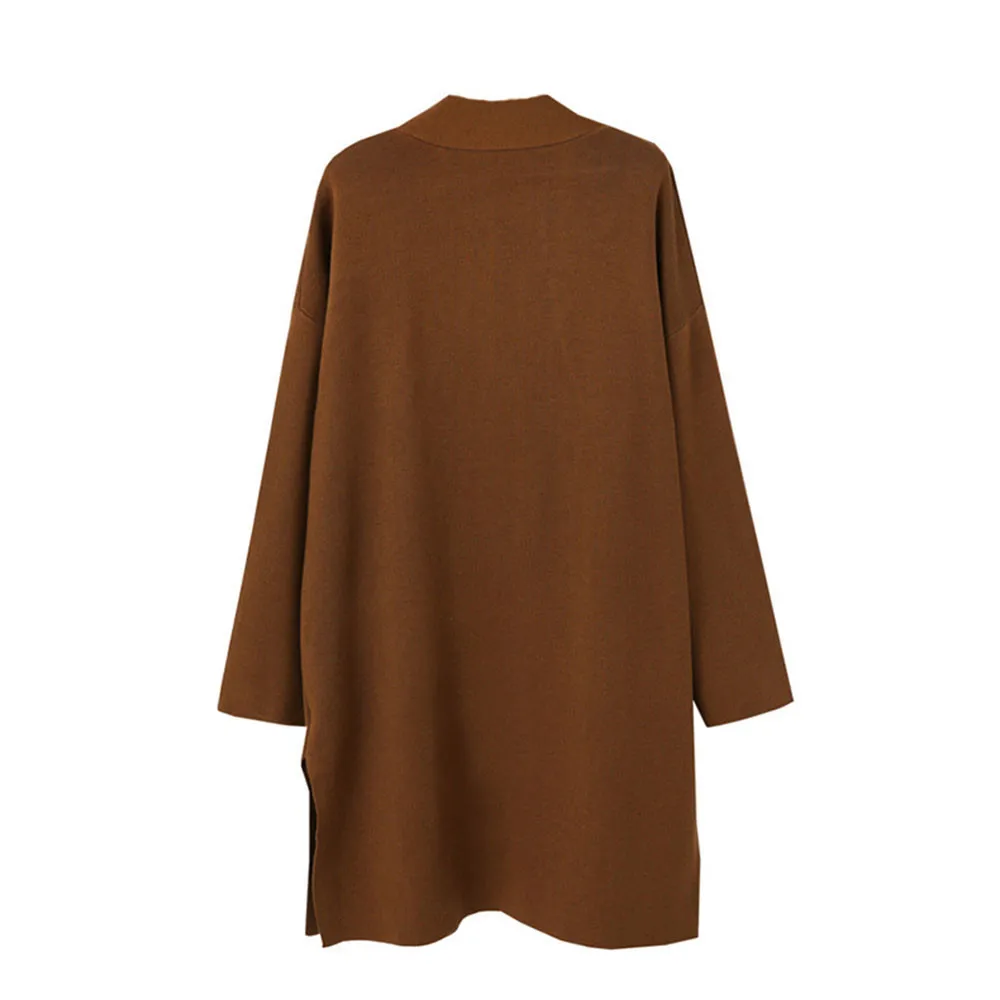 Woman Casual Loose Fit Sash Elastic Long Sleeve Knitted Cardigan Coat Tops With Tie Soft Sweater Fashion Autumn