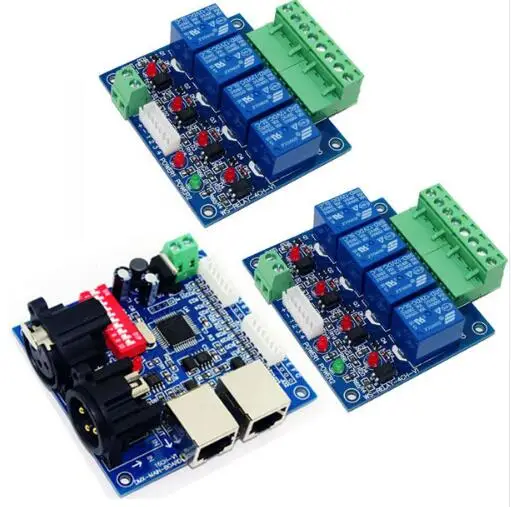 

2x4CH Relay switch dmx512 Controller, 1xDMX512 XRL RJ45, relay output,DMX relay control,4way relay switch(max 10A)