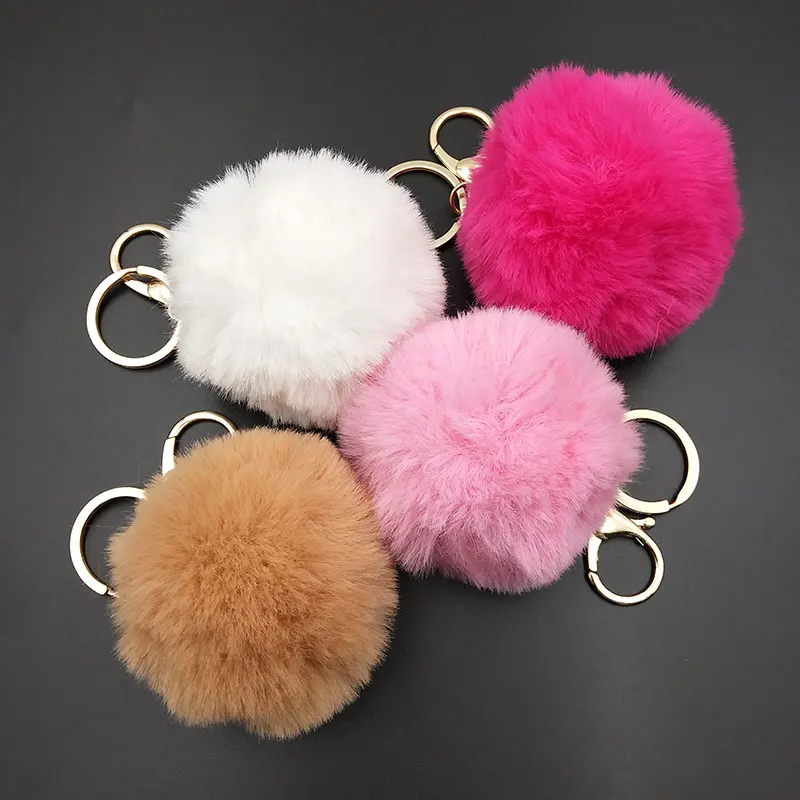 

5 Color Trinket Artificial Fur Ball Keychain Pompom Fur Keychains on The Bag Cute Fluffy Faux Pompon Pendant Accessories