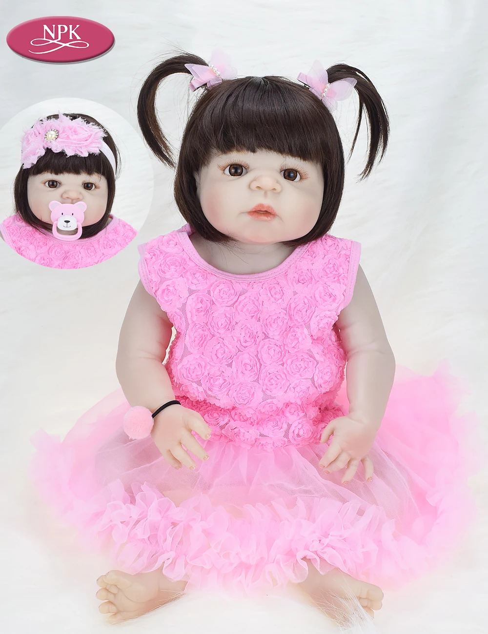 NPK 57CM Full Body Silicone Real Reborn Baby Girl Doll Toys Realisitic Newborn Lifelike Babies Princess Doll Menina Bebe Bonecas (2)