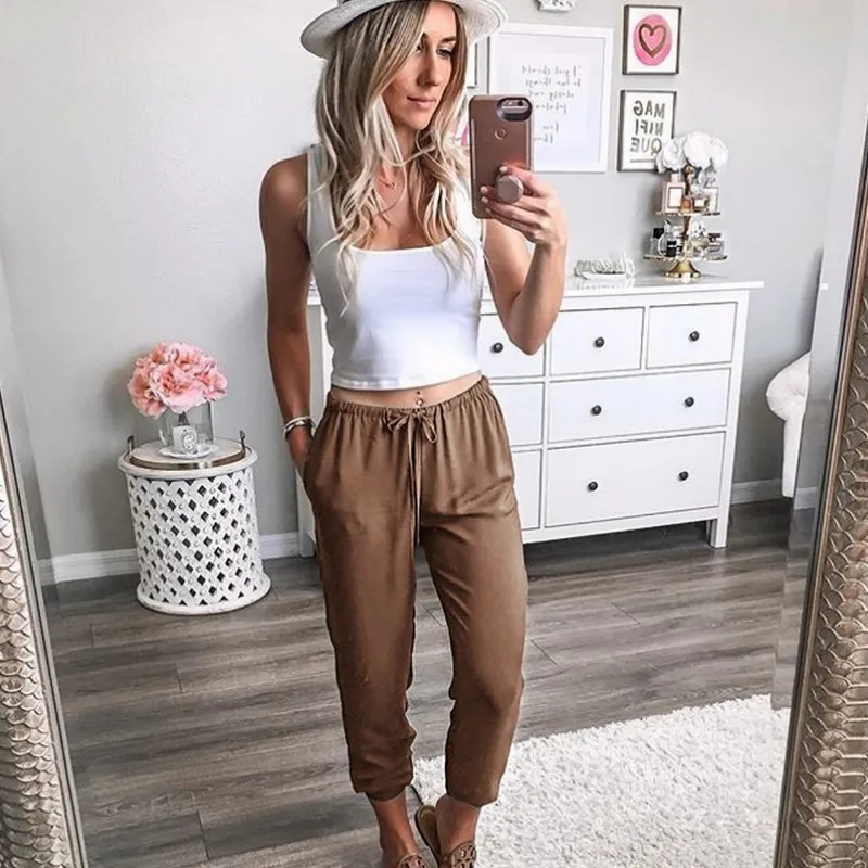 2018 Plus Size Summer Pants Womens High Waist Loose Straight Ninth Pants Fashion Comfortable Casual Pants Large Size 5XL Pants