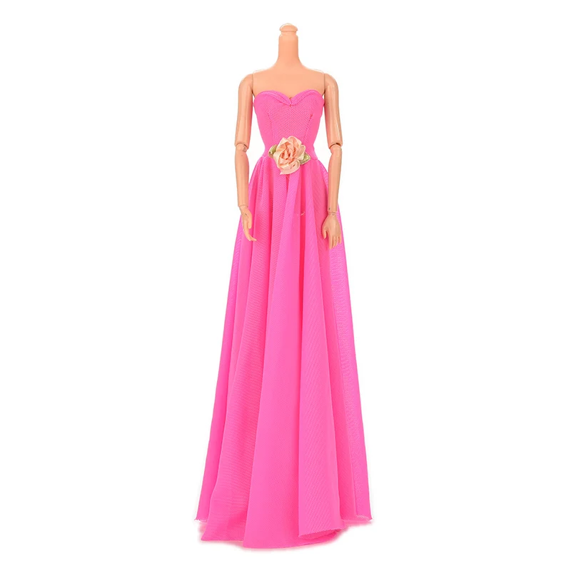 Rose Sexy Maxi Long Strapless Flower Evening Dress For Girl Dolls Wedding Dresses with Flowers Handmade DIY Doll Clothes