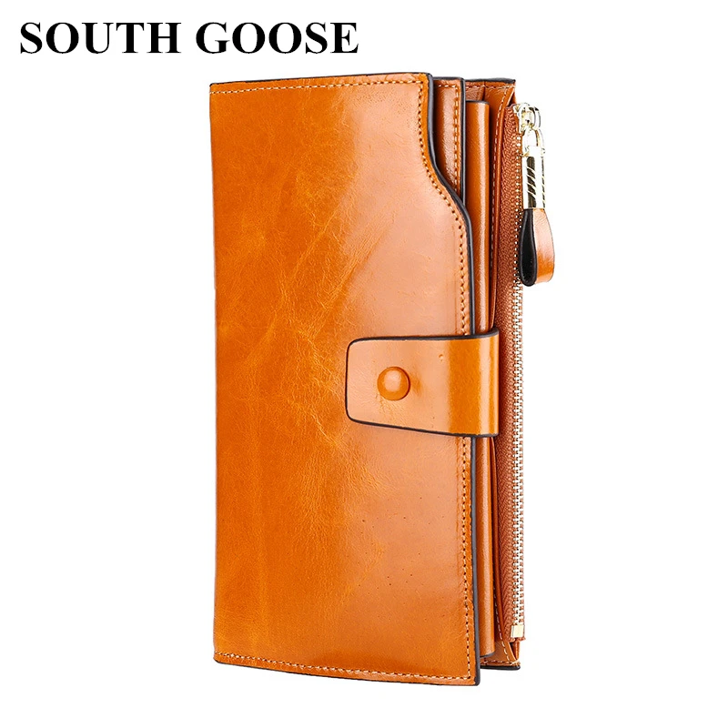 

SOUTH GOOSE 2019 Women Wallets Genuine Leather Long Design Clutch Cowhide Wallet Female RFID Credit Card Holder Large Money Bag