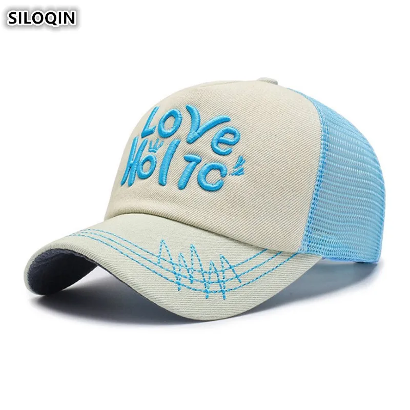 

SILOQIN Women's Ponytail Mesh Cap Breathable Baseball Caps Adjustable Size Men's Letter Embroidery Hip Hop Hats Snapback Cap NEW