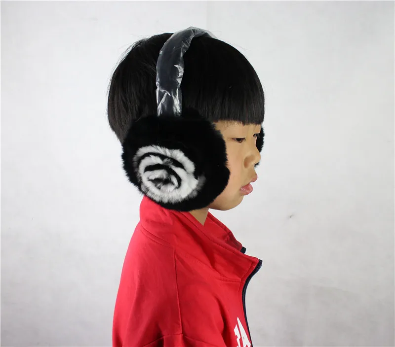 Linhaoshengyue модные теплые с мехом кролика наушник подходит для взрослых и детей более семи лет уха крышка - Цвет: black and white