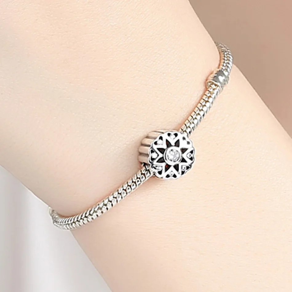 Original 925 Sterling Silver Charm with Crystal Radiant Primrose Heart Bead Fit ELESHE Charm Bracelet Authentic Beads for Making