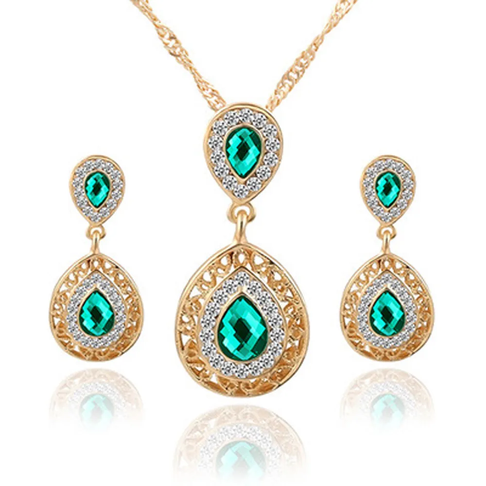 

3 Colors Party Wedding Rhinestones Glass Necklace Earrings Ring Jewellery Set