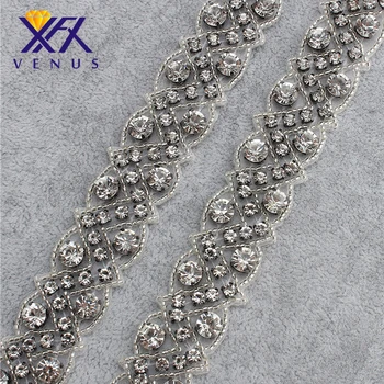 

XINFANGXIU (10 Yards ) Wholesale 2.8 cm width Rhinestone trims glass beads crystal trim Rhinestone applique for wedding dress