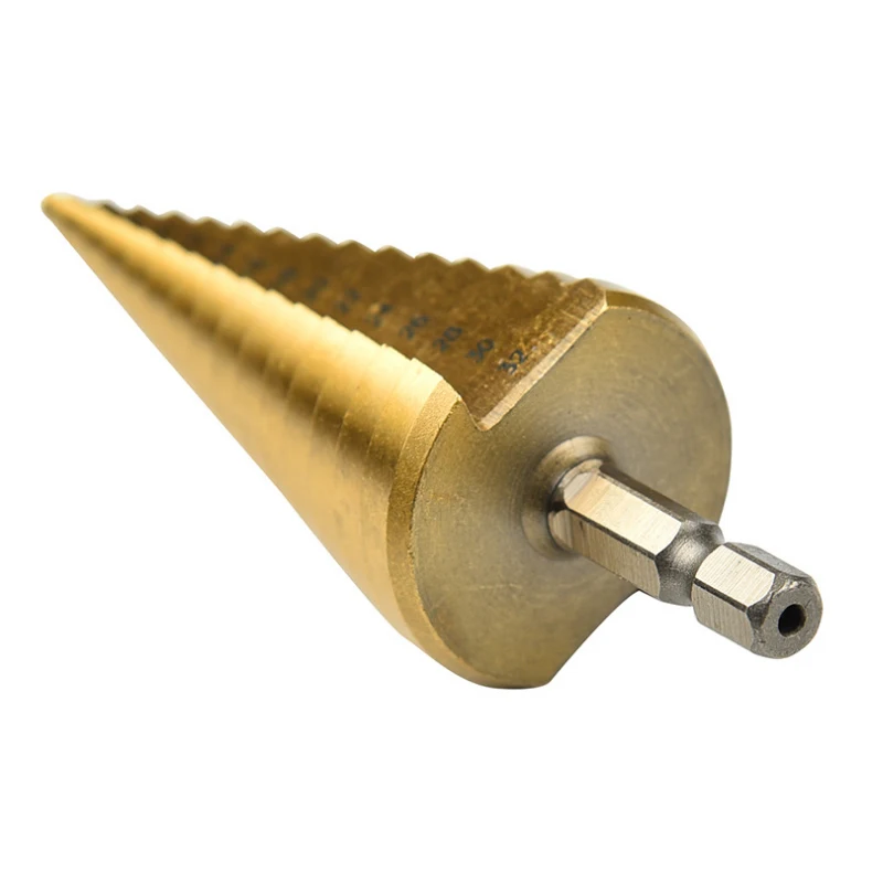 HSS Step Drill Bits Hex Shank Cone Step Core Drill Bit Hole Cutter Set 4-12mm 4-20mm 4-32mm Metric Spiral Stepped Metal Drilling