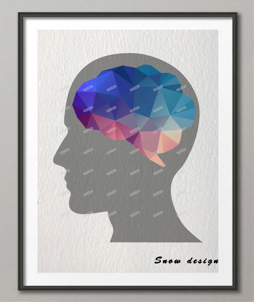 Low Poly Modern Geometric Human Brain Canvas painting wall Art Print