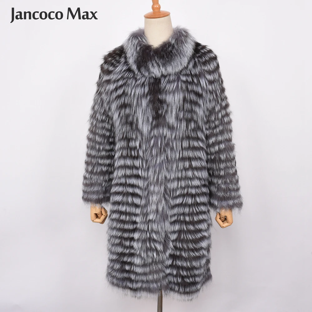 Дизайн, женское вязаное длинное пальто из натурального меха серебристой лисы, роскошная верхняя одежда из натурального меха, женская верхняя одежда высшего качества S7384
