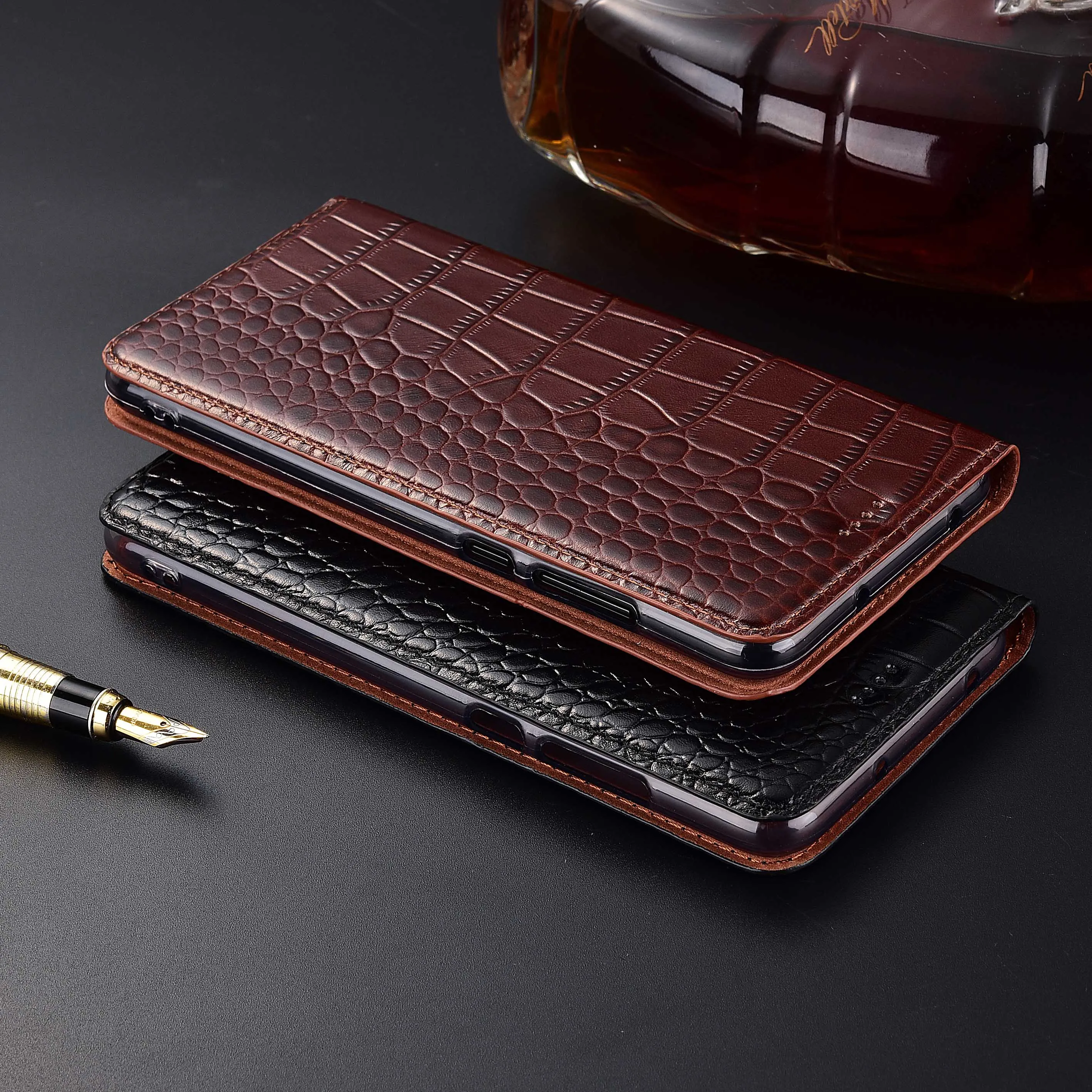  Natural Genuine Cow Leather Cover Case For Huawei Ascend Mate 8 Mate8 Crocodile Grain Flip Stand Ph