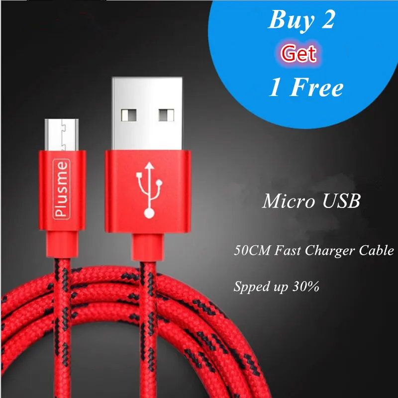 

50CM Red Micro USB Charger Cable Fast Charger Nylon Braided USB Data Cable for Samsung S6 Huawei Xiaomi Android Phone Buy 2 get1
