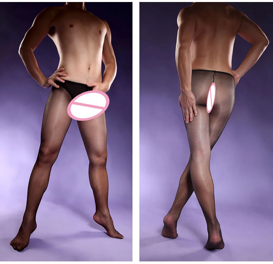 Men' s 10D Thin Oil Shine Full Sheer Front Open Crotch Pantyhose Sexy Tights Socks Extremly Elastic DOYEAH 0888