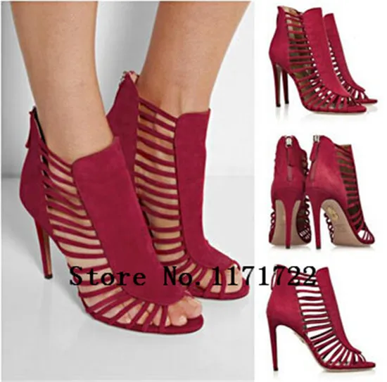 

New arrvail Cut-outs Suede Leather Women Sandals Boots Mid Calf Women Pumps Open Toe High Heels Women sandal Boots sandals