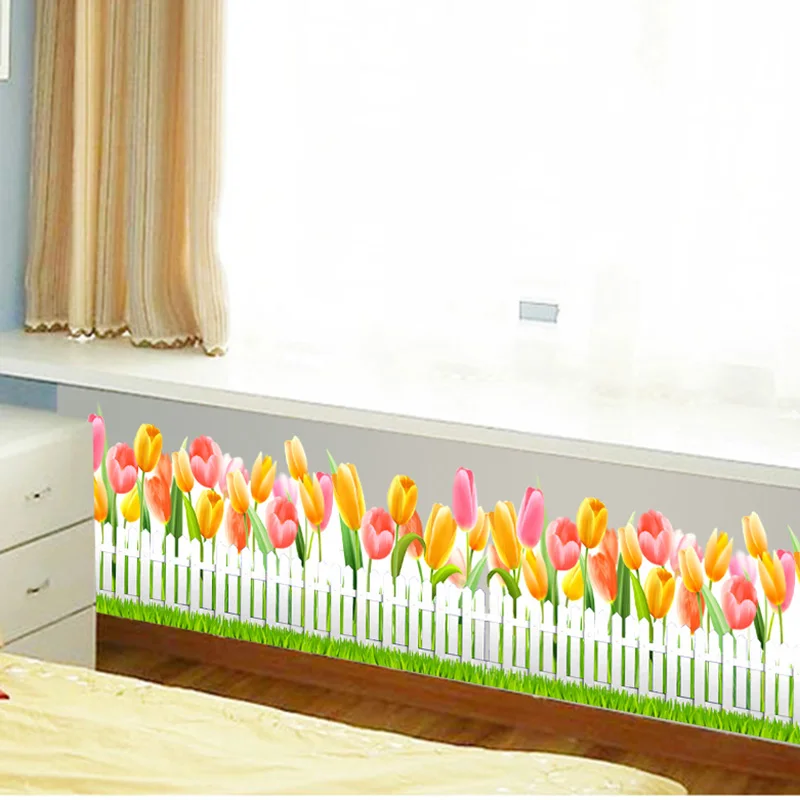 

[SHIJUEHEZI] Tulips Baseboard Stickers for Living Room Kids Bedroom Aisle Wall Decoration DIY Flower Skirting Stickers