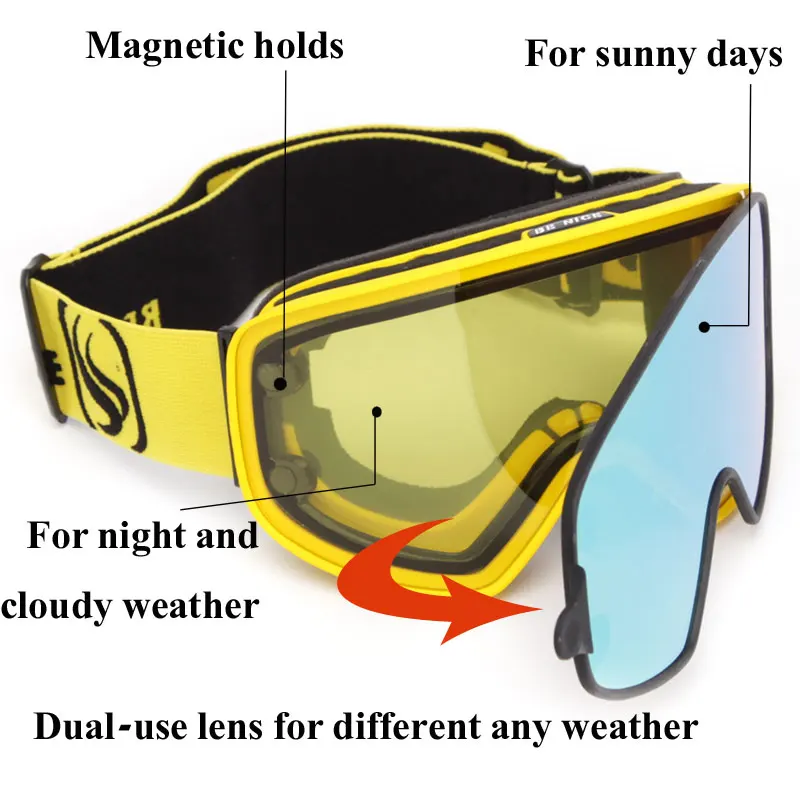 Лыжные очки 2 в 1 с магнитным двойным использованием поляризованные линзы противотуманные UV400 сноуборд мужские лыжные очки женские лыжные очки