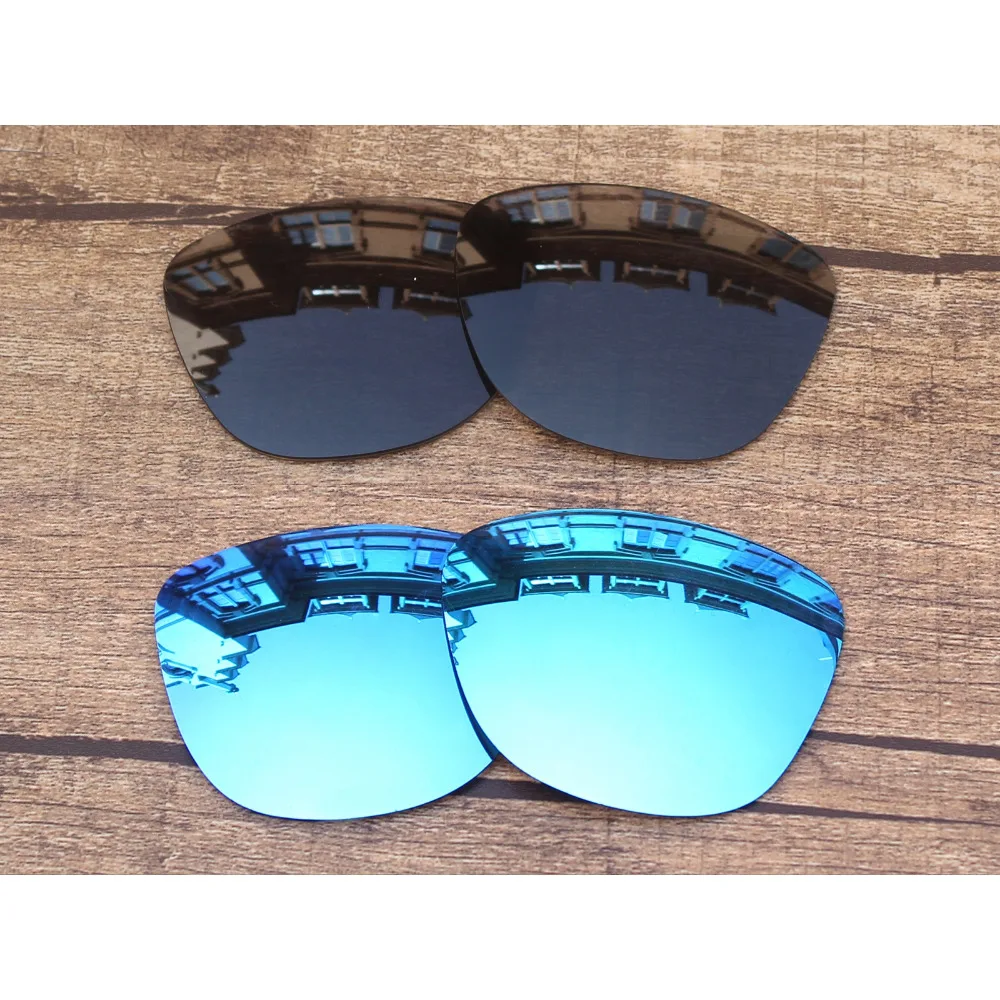 Vonxyz 2 Pairs Stealth Black & Ice Mirror Polarized Replacement Lenses for-Oakley Frogskins Frame