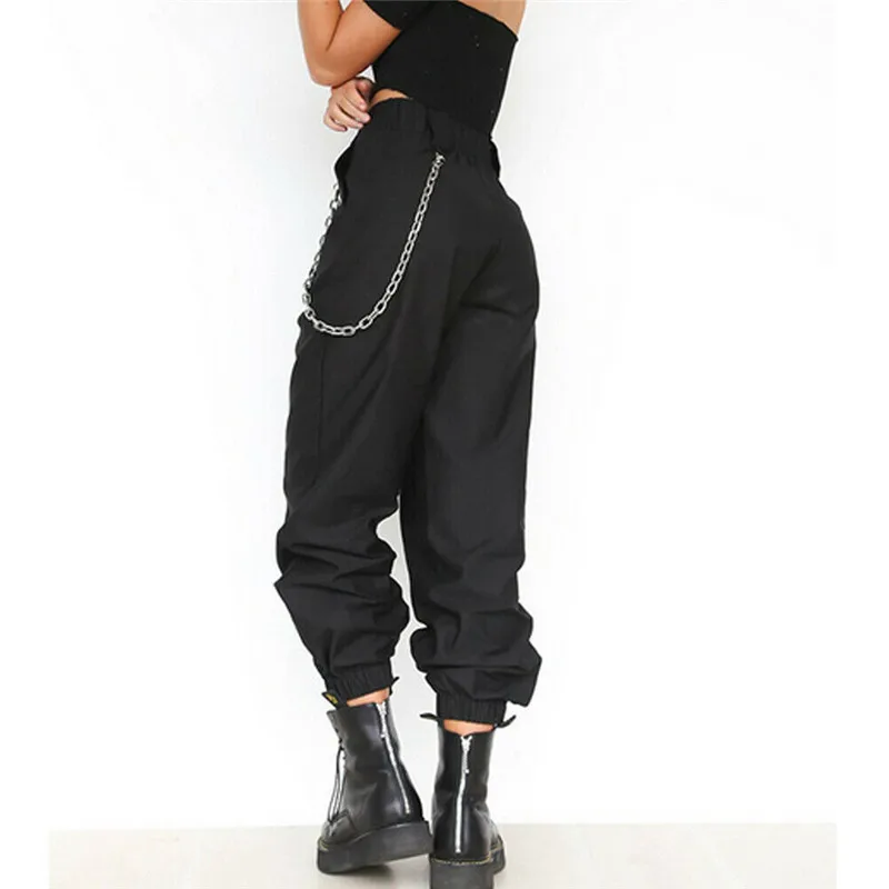 S-3XL размера плюс брюки женские повседневные брюки-карго с высокой талией женские свободные однотонные брюки черного цвета хаки Брюки с карманами и эластичным поясом