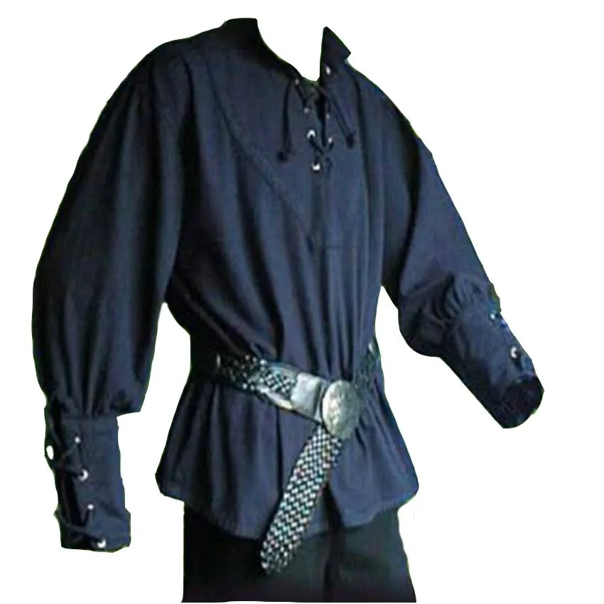Для Мужчин's хозяин рыцарь рубашка одежда Средневековый Ренессанс зашнуровать Костюм Рыцаря с длинным рукавом Твердые взрослых Для Мужчин Косплей рубашка - Цвет: Blue Without Belt