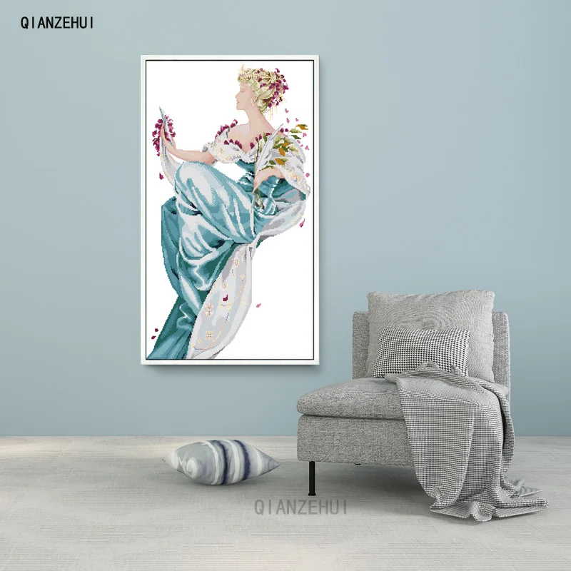 

QIANZEHUI,Needlework,DIY Autumn queen woman Cross stitch,Sets For Embroidery kits Character series Cross-Stitching,Wall Decro