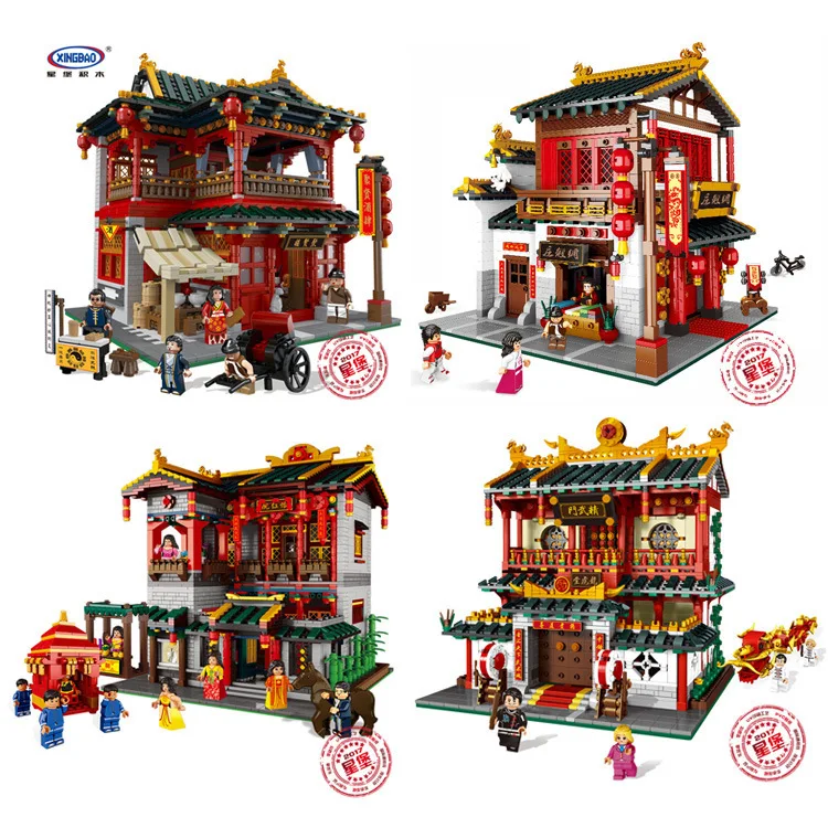 

Xb0100 Small Grain Building Block The Chinese People Streetscape Alpinia Oxyphylla Toys