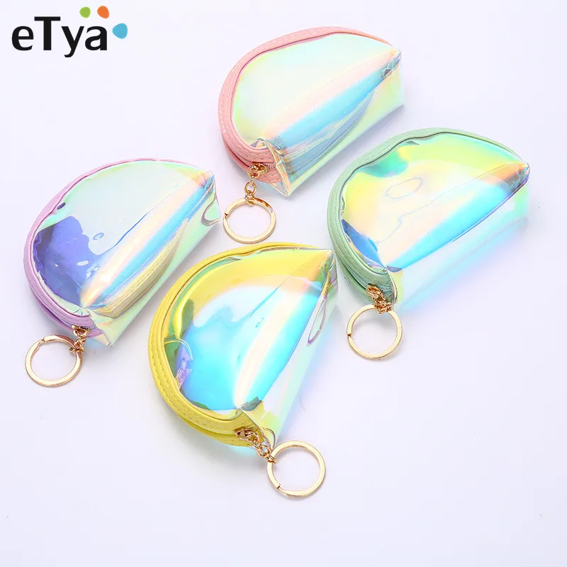 

eTya Laser Transparent Clear Coin Purse Bag Women Mini Small Coin Wallet Bag Case Student Coin Key Card Holder Bags Pouch