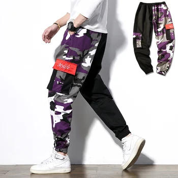 

Men's harajuku spliced camo cargo pants men 2019 hip hop patchwork camouflage jogger trousers swag chic streetwear male 5XL CK37