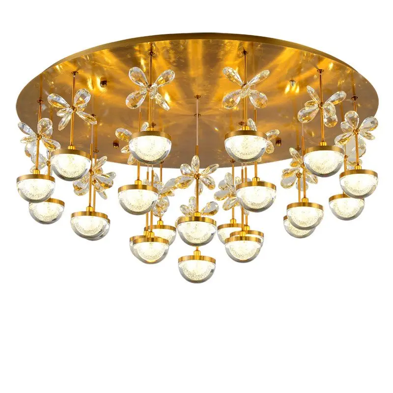 

LED Postmodern Iron Acryl Crystal Round Gold Lamparas De Techo Lustre Chandelier Lighting For Foyer Bedroom