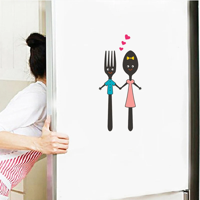 Кухонный Декор столовые приборы Милая Ложка Вилка дизайн виниловая настенная живопись Наклейка на стену для кухни