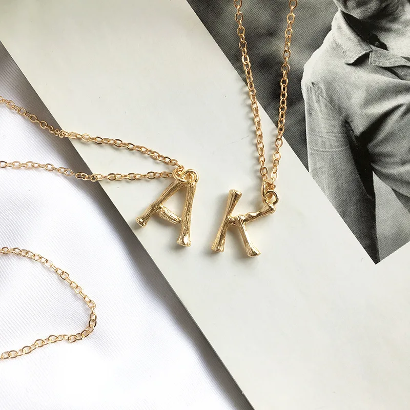 

WTLTC Gold Color Small Bamboo Letter Pendant Necklaces for Women Minimalist Necklaces Personalized Custom Initial Choker Jewelry