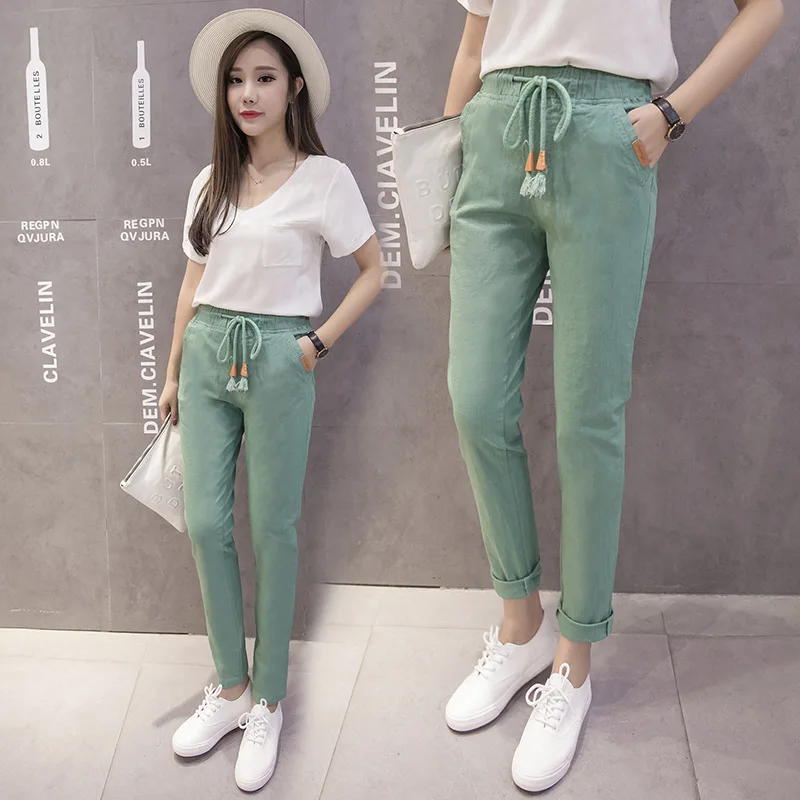 

Linen trousers new female cotton models harem pants feet pencil pants spring and summer casual pants S-3XL