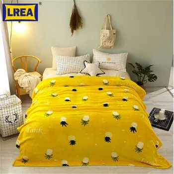 

LREA yellow плед pineapple microfiber blankets for beds and sofa adult travel coral fleece throw winter home textile