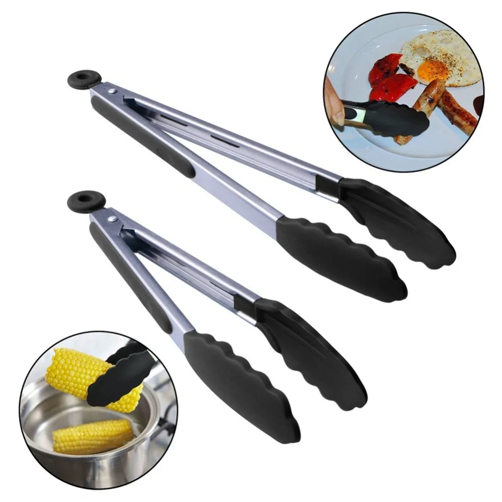 2Pcs/Set 9 Inch&12 Inch Tongs For Kitchen Silicone Spatula Tongs