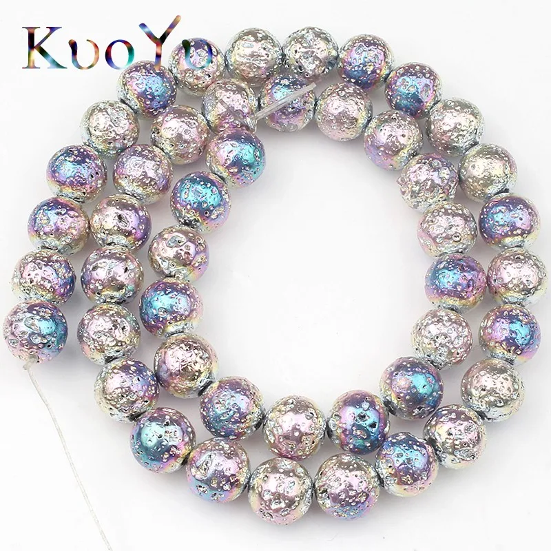 

Purple Multicolor Rock Volcanic Lava Stone Diy Charm Bracelet Natural Stone Beads Round Loose Spacer Beads For Jewelry Making
