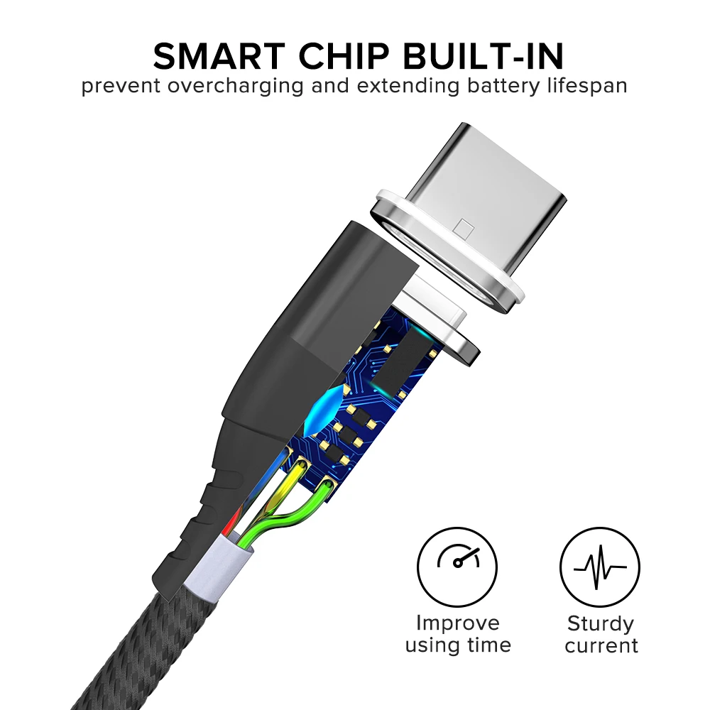 Магнитный USB кабель типа C 3а провод для быстрой зарядки 3 в 1 магнит м нейлоновое
