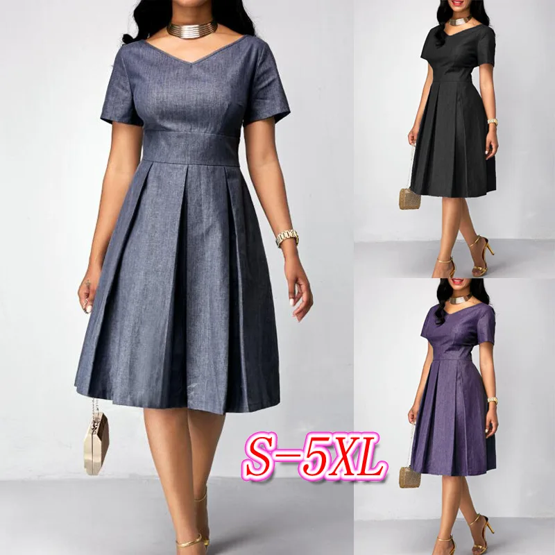 

2019 new arrival sexy fashion style summer women plus size v-neck knee-length dress S-5XL