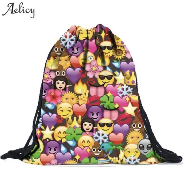 

Aelicy Smiley Emoji Face Backpack 3D Cute Smile Printing Drawstring Backpacks for Teenage Girls Travel School Bag Bolsa Mochila