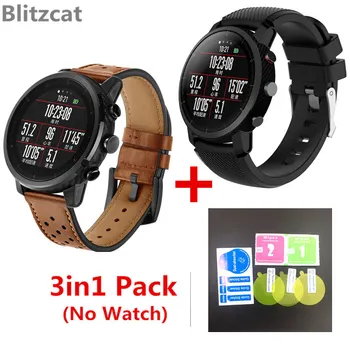 

3in1 for Original Xiaomi Huami Amazfit 2 Stratos pace watch Strap Leather smartwatch + silicone replace wristband belt