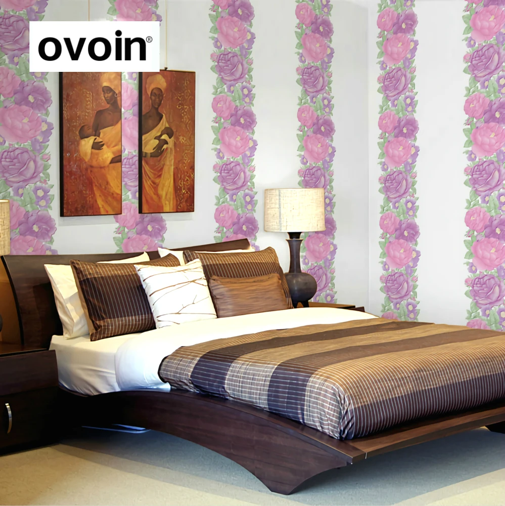 Pink White 3d Flower Floral Striped Wallpapers Roll Vinyl Retro Wall