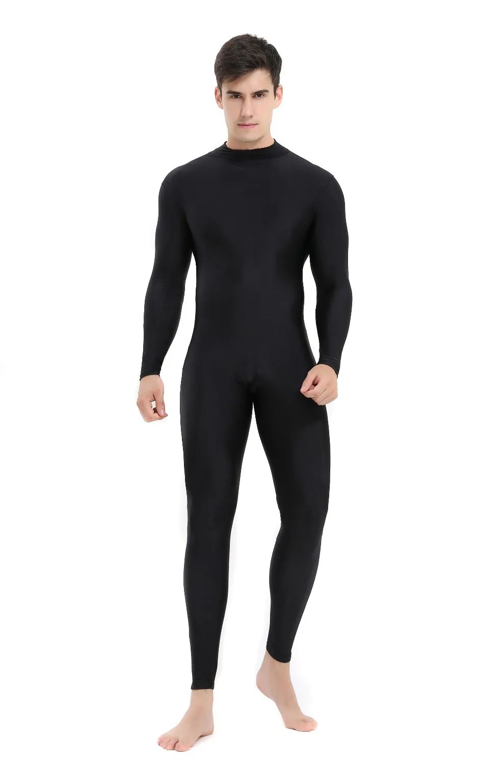 Speerise Mens Dolcevita Nero Spandex Manica Lunga Unitard Unisex Lunghezza Intera Balletto Body Footless Dancewear Costum